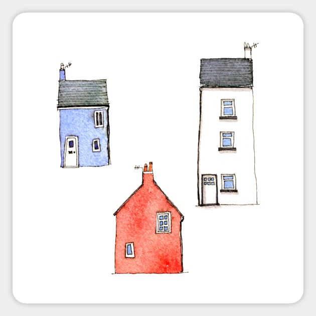 Watercolor Houses in Devon Sticker by NicSquirrell